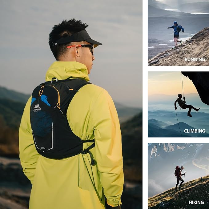 AONIJIE Running Hydration Vest for Men & Women, 8L Hydration Backpack, Multiple Pocket Designs for Water Bottles/Bladders, Lightweight Breathable for Hiking, Climbing, Marathon & Cycling