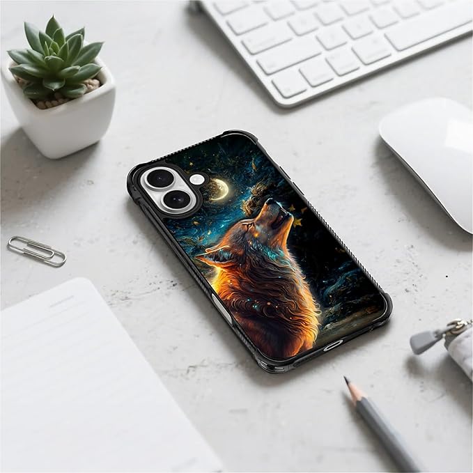 for iPhone 17 Case,for MagSafe Graphic Design for Girl Boy Soft Silicone Hard Acrylic Shock Protection Designed for iPhone 17 Star Cave Hungry Wolf Pattern