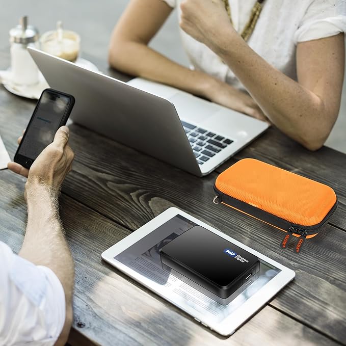 Orange Shockproof Hard EVA Carrying Case Travel Pouch for External Hard Drive, Power Bank, Cell Phone, Cable, Cord - Portable Small Electronic Accessories Organizer Storage Zipper Pouch