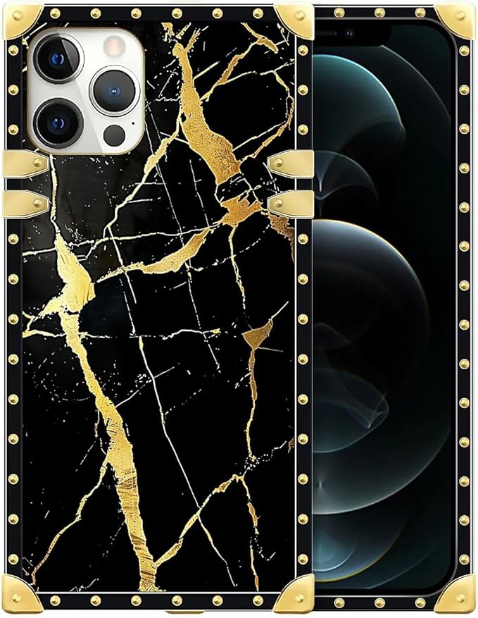 Compatible with iPhone 12 Pro Max Case, Black Gold Marble Nature Luxury Golden Decoration for Girl Women Soft TPU Shockproof Protective Hard PC Back for iPhone 12 Pro Max