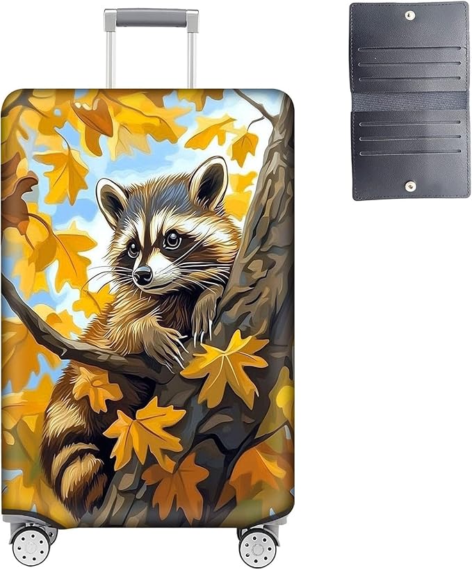 Luggage Cover Protector for 30-32 Inch Suitcases, TSA Approved Elastic Travel Suitcase Covers, Anti-Scratch Washable Luggage Sleeve for Carry On & Checked Bags, Raccoon Perched