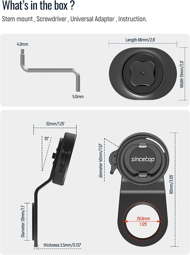 sincetop Bike Phone Mount,Mountain Bicycle Stem Phone Holder-Aluminum Handlebar Mini Phone Clip,Gravel/MTB/Road EBike Cycling Cell Phone Clamp,Quick Release Attach/Detach-Black【Series C-1st Gen】