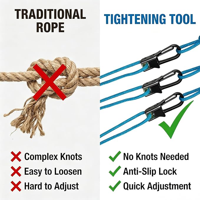 Rope Tightening Tool & Tensioner:6 Pack Rope with Roller Tensioner for Easy and Secure Tying,Heavy Duty Retractable Buckle with Accessory Cord for Camping Boating Home Storage Outdoor Use (Black 6)