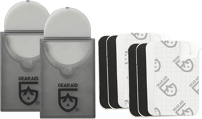 GEAR AID Tenacious Tape Mini Patches with Peel-and-Stick Adhesive to Fix Holes and Tears in Winter Gear, Down Puffer Jackets, Sleeping Bags, Tents, and Rain Gear, Black and Clear, 2 Pack