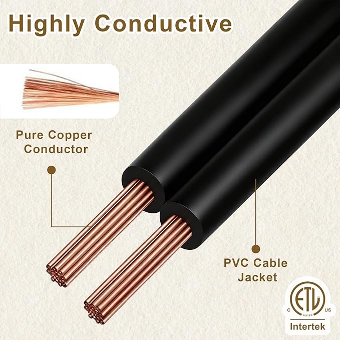 25 FT 2 Prong Extension Cord, 18AWG SPT-2 Indoor Male to Female Power Cord ETL Listed Extra Long Extension Cords, Flexible & Thin Design for Home Office Use, 10A 1250W, Polarized Plug, Black