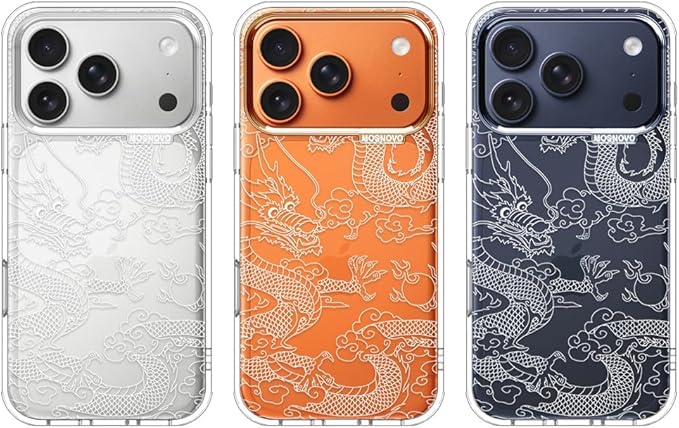 MOSNOVO for iPhone 17 Pro Case | Military Grade 6.6ft Drop Tested | Camera Control | Clear with White Dragon Design
