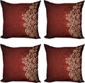 Ambesonne Burgundy Throw Pillow Cushion Case Pack of 4, Floral Swirls Ivy Image Ombre Details Grunge Backdrop Flower Artwork, Modern Accent Double-Sided Digital Printing, 24", Cream Ruby