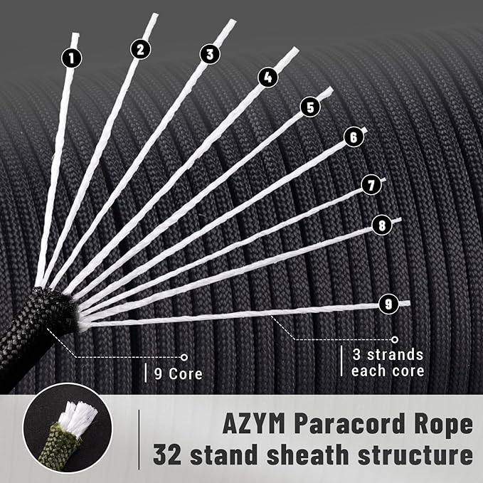 550 Paracord Rope,100ft/330ft 9 Strand Parachute Cord 4mm,Tactical Paracord Rope para Cord Lanyard for Climbing,Tent,Camping,Hammock,Clothsline,Hiking,Fishing,Survival Bracelet