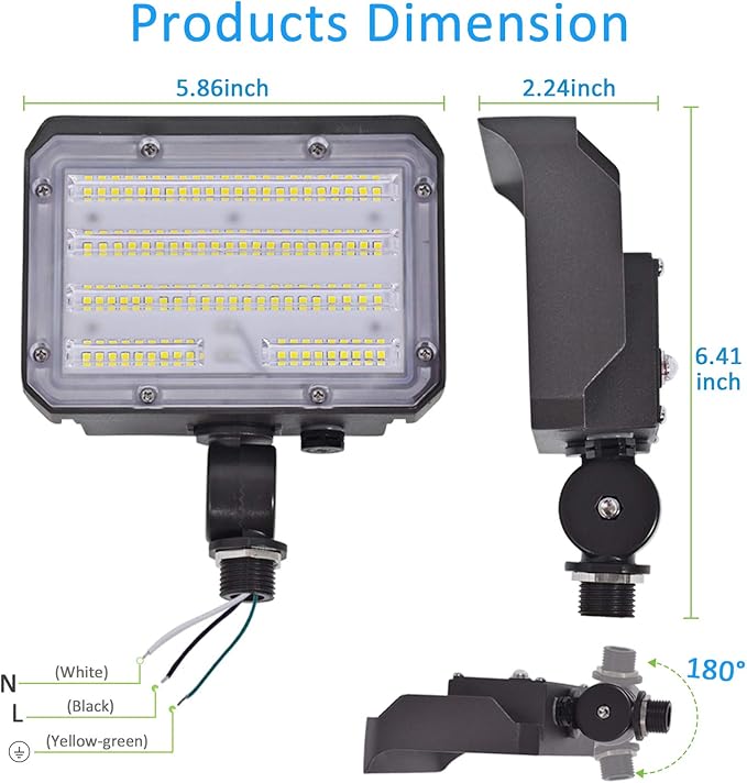 30W LED Flood Light with Knuckle, Outdoor Security Fixture Light with Dusk-to-Dawn Photocell 5000K 4,050lm(200W Equivalent) Waterproof with Base AC100-277V for Wall Mount Entrance Garden Yard