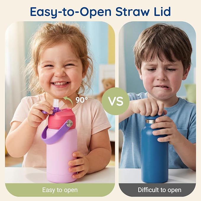 Mommore Kids Water Bottle 12 oz, Insulated Stainless Steel Water Bottle with Straw, Leakproof & BPA-Free, Vacuum Insulated Travel Water Bottle for School, Outdoor Universe-1 Pc