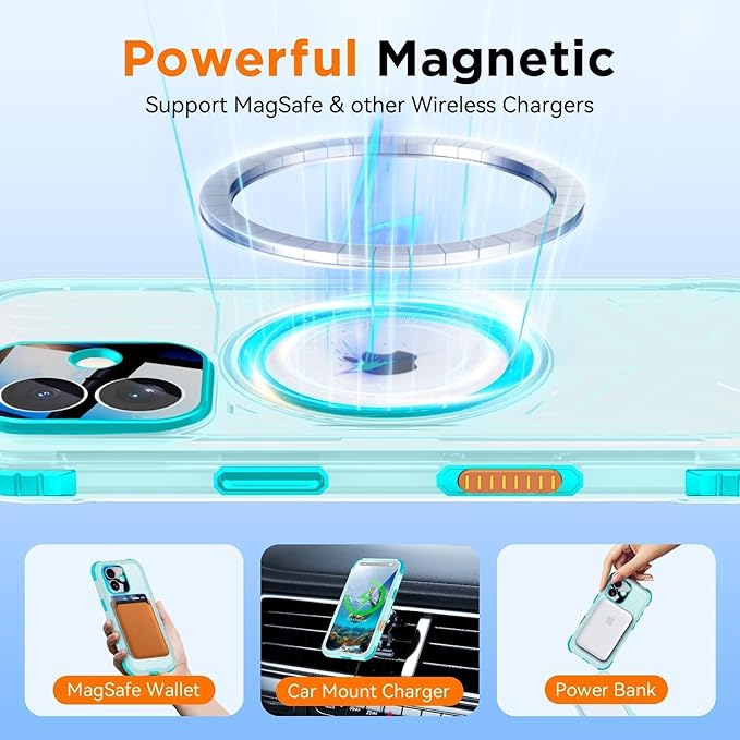 WIFORT for iPhone 17 Waterproof Case, [Fit for Magsafe] with Sapphire Lens & Screen Protector, IP68 Full Body 15FT Military Shockproof, Magnetic Frosted Phone Cover with Lanyard, 6.3" Teal