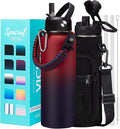 40 OZ Insulated Water Bottles with Straw Lid, Stainless Steel Water Bottle for Men Women, Wide Mouth Water Flask Sports with Shoulder Carrier Bag, Paracord Handle, Straw & Spout Lids