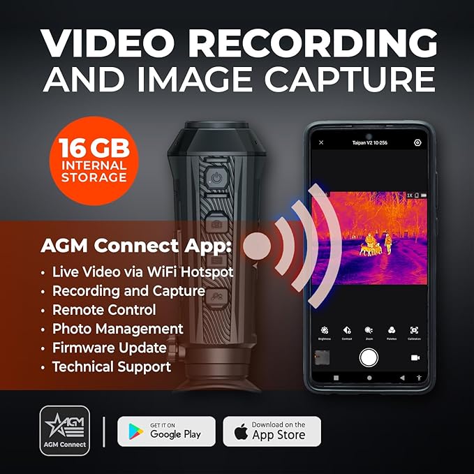 AGM Global Vision Taipan V2 Thermal Imaging monocular for Hunting with Advanced 12μm Sensor, Video Recording, WiFi, IP67 Waterproof