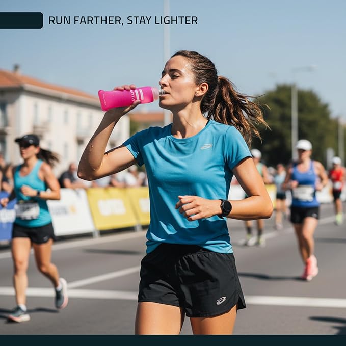 FITLY Soft Flask - Shrink As You Drink Soft Water Bottle for Hydration Pack - Folding Water Bottle Ideal for Running, Hiking, Cycling, Climbing & Rigorous Activity