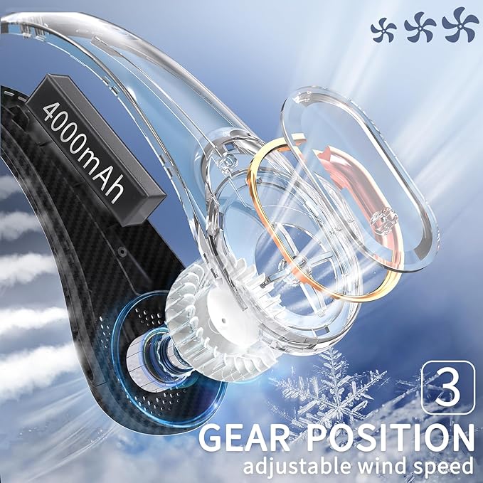 FrSara Neck Fan, Portable Personal Fan Strong Wind, 4000mAh, Air Volume,360° Cooling, No Hair Twisting, Air Volume On 2 Sides, Non-Slip, Quick Charge, Long Use Time, Gift for Women, Men, Birthday