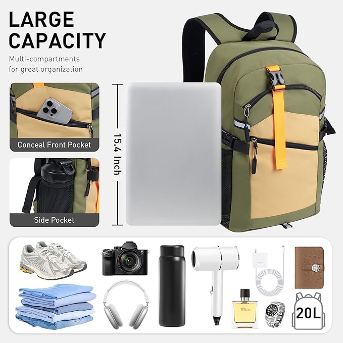 Small Hiking Backpack,20L Lightweight Travel Daypack,Ideal for Hiking,Traveling and Outdoor Adventure,Green