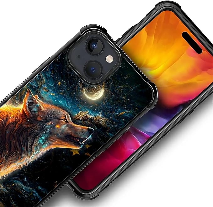 for iPhone 15 Plus Case, Star Cave Hungry Wolf Pattern Graphic Design Girl Boy Soft Silicone Hard Acrylic Shock Protection for iPhone 15 Plus