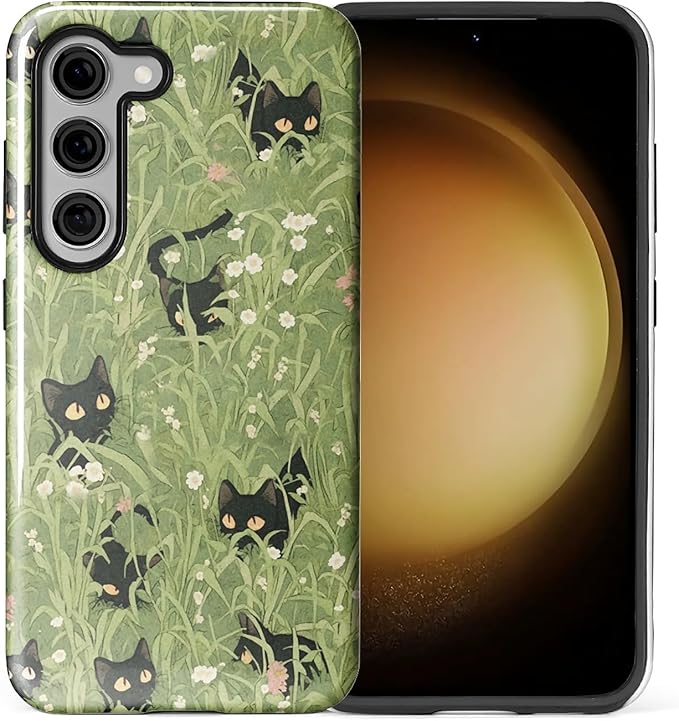 for Samsung Galaxy S23 Case,HL2 Grass Cat Hybrid 2 Layer Hard Shell Silicone Protective Pattern Design Case