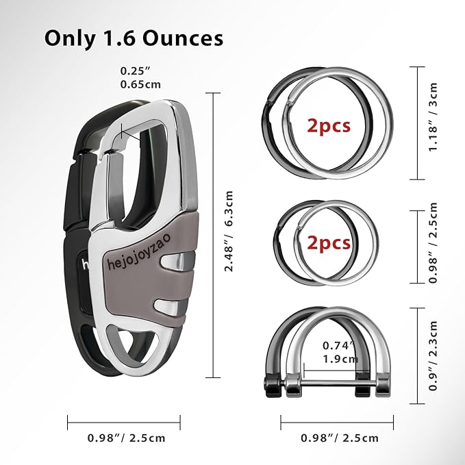 Keychain with Carabiner Clip, 4 Heavy Duty Key Rings and D Ring for Men's Car Key Fob Holder Fits Belt Loops
