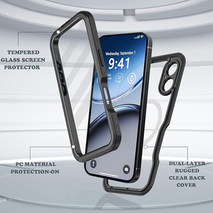 for iPhone 16 Plus Case Waterproof, [Shockproof] [Dustproof] [IP68 Waterproof] Full-Body Hard Case Built-in [Lens Screen Protection] for Diving Case (Black, for iPhone 16 Plus 6.7in)