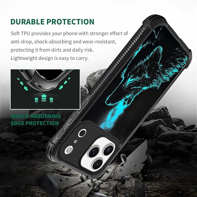 for iPhone 17 Pro Max Case,for MagSafe Graphic Design for Girl Boy Soft Silicone Hard Acrylic Shock Protection Designed for iPhone 17 Pro Max Blue Breathing Wolf Pattern