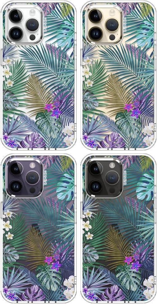 MOSNOVO Case for iPhone 14 Pro Max, [Buffertech 6.6ft Military-Grade Drop Protection] [Anti Peel Off Tech] Clear TPU Bumper Phone Case Cover Design - Tropical Rainforests