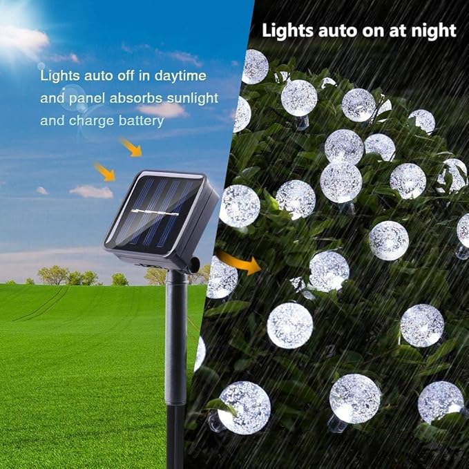 Toodour Solar String Lights Outdoor, 36ft 60 LED Globe String Light with 8 Mode, Waterproof Crystall Ball Lights Solar Patio Lights for Garden, Lawn, Patio, Gazebo, Yard, Outdoor Decor - Cool White
