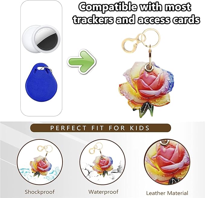 Leather Keychain Holder Case Compatible with AirTag,Cute air tag Cover with Keychain Ring,GPS Tracker Case for Keys