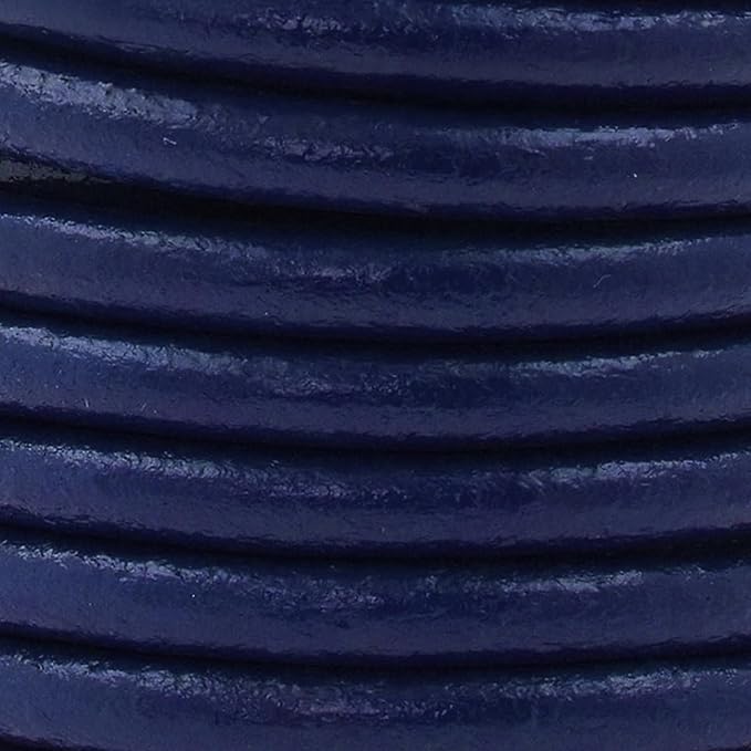 Mandala Crafts Round Genuine Navy Blue Leather Cord for Jewelry Making – 5mm Cowhide Leather Rope String Lace for Kumihimo – 4.4 Yards Cowhide Craft Cording Spool