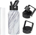 BJPKPK Insulated Water Bottles with Straw Lid, 27oz Stainless Steel Water Bottle with 3 Lids, Leak Proof BPA Free Metal Thermo, Mugs, Tumblers, Keep Cold Hot - Carrara Marble