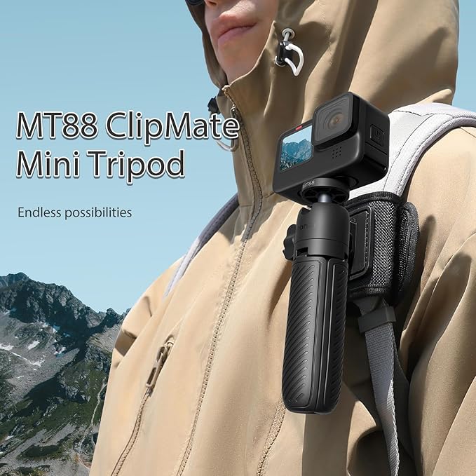 ULANZI MT88 ClipMate Tripod Mini Extension Rod for Pocket 3/Xtra Muse/Insta360 X5 X4/Action Cameras, 3-in-1 Selfie Stick w Backpack Mount Shoulder Strap, Adjustable Tabletop Tripod Handle Grip
