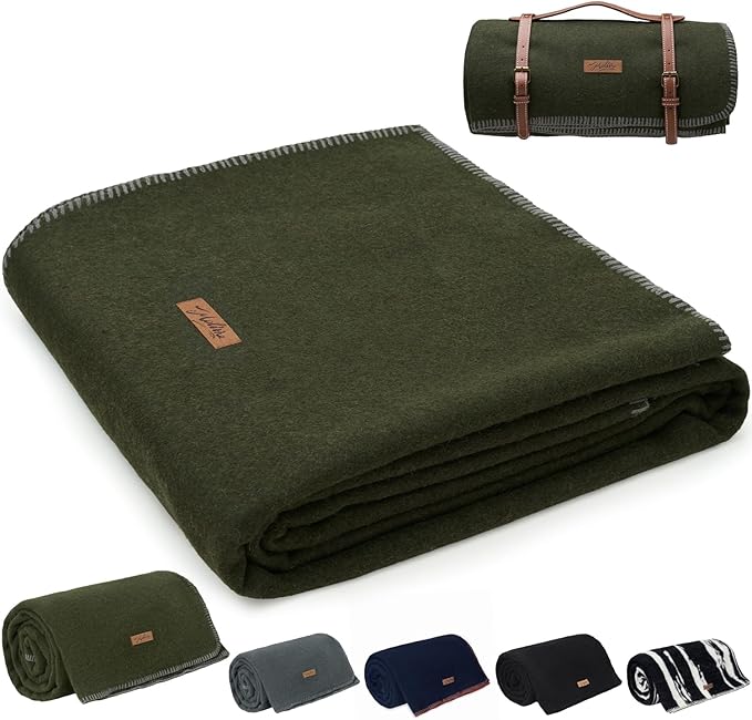 Molithe 100% Wool Blanket, 62" x 86", Warm, Thick, Washable, Military Wool Blanket, Great for Camping, Outdoors, Sporting Events, Survival Kits