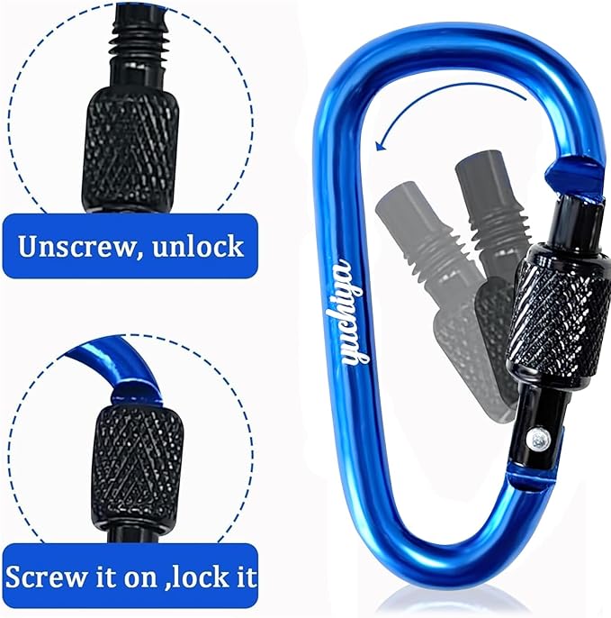YUCHIYA 8 Pack D-Shape Carabiner Clasp with Screw Gate, 2.2 Inch Mini Keychain Clip Key Chain Buckle, Aluminum Alloy Keyrings Hook for Outdoor Hiking not for Climbing