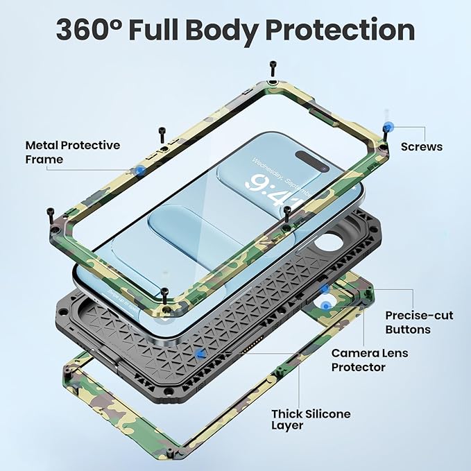 Mitywah Waterproof Case for iPhone Air, Military Grade Rugged Metal Case with Built-in Screen Protector, Heavy Duty Full Body Shockproof Protective Cover for 17 Air 6.5 inch, Camouflage