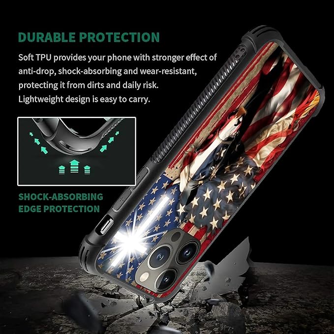 for iPhone 12 Pro Max Case, Red American Flag Horse Cross Pattern Graphic Design Girl Boy Soft Silicone Hard Acrylic Shock Protection for iPhone 12 Pro Max