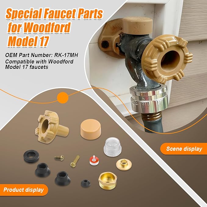 RK-17MH Outdoor Faucet Repair Kit for Woodford Model 17 Outside Faucets Parts Include Wheel Metal Handle Screws Packing Nut Washer Valve Seat Rubber and Vacuum Breaker Float Kits, 12PCS Set