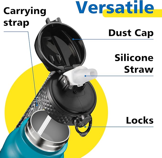 Han's Bottle Kids Water Bottle with Straw Lid - Insulated Stainless Steel Reusable Tumbler for Girls,Boys,Thermo Mug,12oz,Ocean