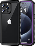 Lanhiem for iPhone 15 Pro Case, IP68 Waterproof Dustproof Shockproof Cases with Built-in Screen Protector, Full Body Sealed Protective Front and Back Cover for iPhone 15 Pro - 6.1 inch (Purple)