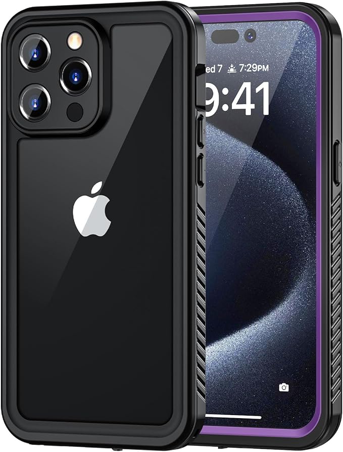 Lanhiem for iPhone 15 Pro Case, IP68 Waterproof Dustproof Shockproof Cases with Built-in Screen Protector, Full Body Sealed Protective Front and Back Cover for iPhone 15 Pro - 6.1 inch (Purple)