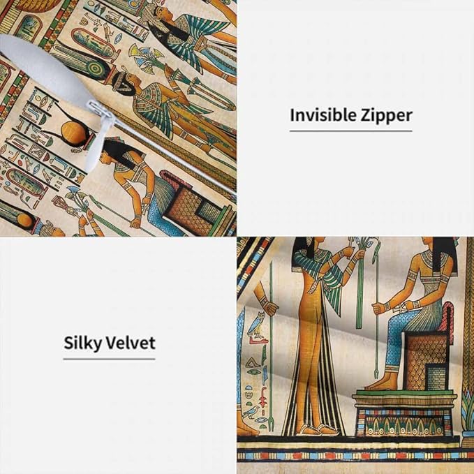 Old Egyptian Empire Couch Pillow Covers 18 X 18 0 Set of 2 Pillowcases Square Velvet Outdoor Cushion Pillow Cases Decorative for Home Bed Sofa Couch Hotel