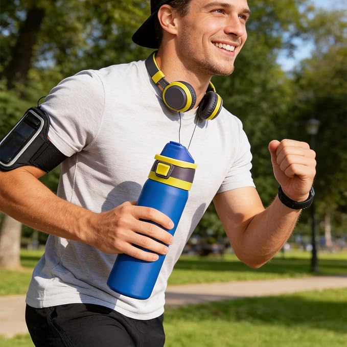 Fijinhom 32 oz Insulated Water Bottle with 2-in-1 Straw and Spout Lid, Stainless Steel Double Wall Vacuum Flask, Sports Water Bottle Keeps Cold 24H, Leak Proof for Gym, Outdoor, Travel (Blue)