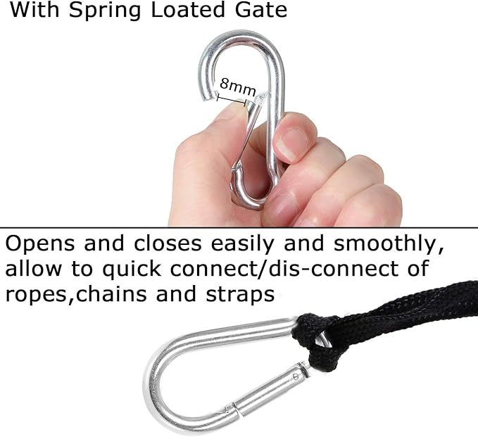 60Pcs Stainless Steel Carabiner Clip Spring-Snap Hook 1/4 in, M6 x 2 3/8 Inch Small Heavy Duty Carabiner Clips for Hammock, Punching Bag, Swing, Gym