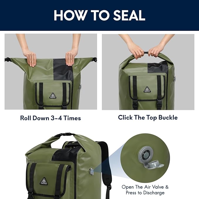Haimont Dry Waterproof Roll Top Backpack Marine Dry Bag River Pack with Waist Belt Camping Surfing 60L, Army Green/Black