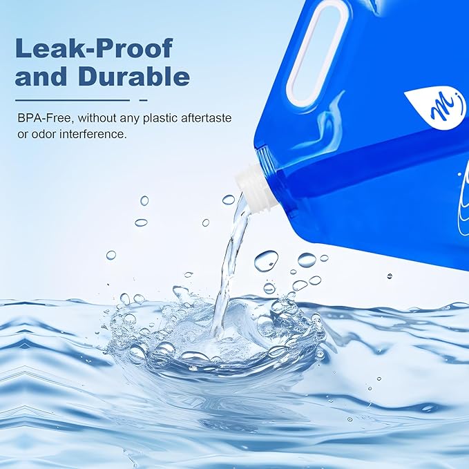 SOCATER Water Container Bags, 4 Packs BPA Free No-Leak Foldable Plastic 1.3 Gallon Water Container Bag for Camping Hiking Backpack Emergency Storage Jug