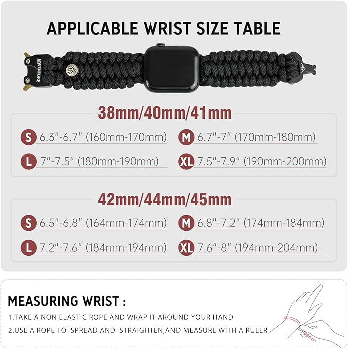 Paracord Band Compatible with Apple Watch Band 38mm 40mm 41mm 42mm 44mm 45mm, Robust Survival Tactical Weave Strap with Stainless Steel Buckle Quick Release for iWatch Series SE 7 6 5 4 3 2 1 for Men