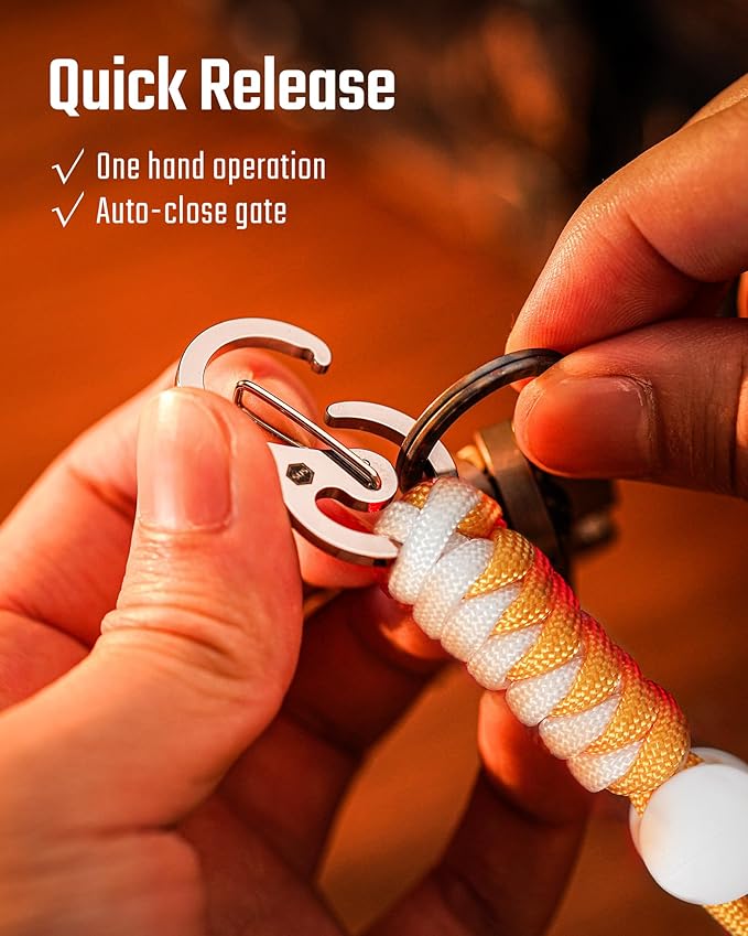 KeyUnity KC01 Braided Paracord Carabiner with Cord Lock, Keychain Phone Camera Bag Wrist Hand Strap for Daily & Outdoor
