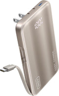 INIU 3-in-1 Portable Charger, 45W 10000mAh Fast Charging Power Bank, Built-in USB C Cable & Foldable Wall Plug, Travel Essentials, Battery Pack for iPhone 17 16 15 Series, Samsung, MacBook, Champagne
