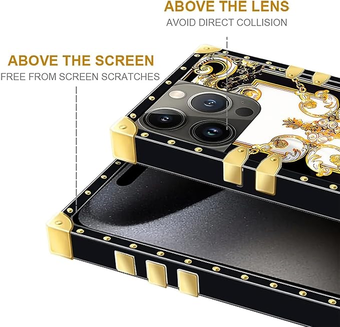 Compatible with iPhone 16 Pro Max Case, Gold Grain Flowers Luxury Golden Decoration for Girl Women Soft TPU Shockproof Protective Hard PC Back