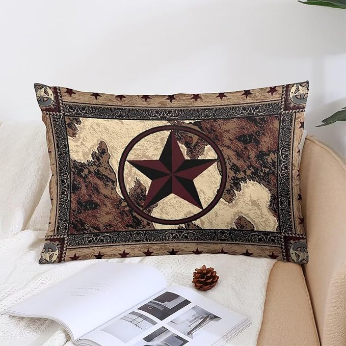 Western Texas Star Throw Pillow Covers Set of 2 Queen Size Rustic Vintage Country Pillow Cushion Cases Standard Pillow Cases Brown Wood Decorative Pillowcase 20X30 Inch for Sofa Bed