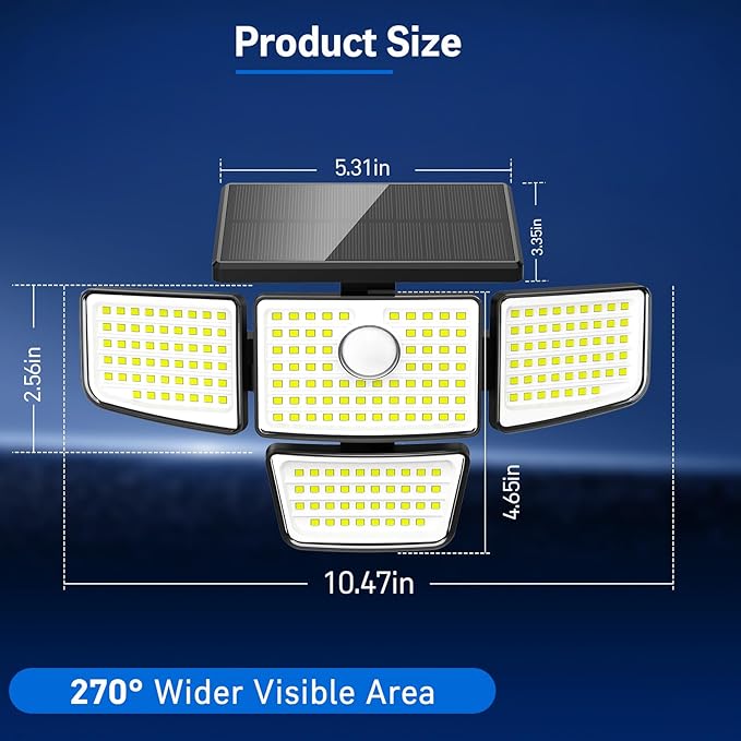 Adewalk Solar Outdoor Motion Lights - Upgraded 4Packs 4 Heads 188 LED Security Lights with Motion Sensor Lights, IP65 Waterproof 270° Wide Angle Flood Wall Lights for Home Darkroom Backyard